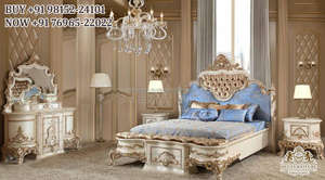 Rococo Style Luxury King Size Carved <b>Bed</b> Royal Shyne Luxury Bedroom Furniture Set Luxurious Hand Carved Teak <b>Wood</b> Bedroom Set - Product Image 6