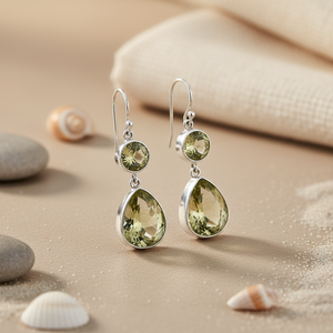 "Chic <b>Silver</b> Green Amethyst Drop <b>Earrings</b> for Women" - Product Image 3