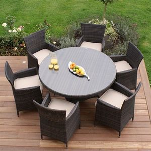 Ensemble de meubles de salle à manger en rotin pour 6 personnes comprenant une table et 6 chaises rembourrées, idéal pour les espaces de jardin ou d'arrière-cour - Product Image 1