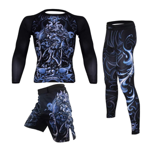 Tenue d'entraînement d'arts martiaux à séchage rapide, combinaison de combat fitness avec logo frontal pour l'entraînement transfrontalier, short de boxe - Product Image 1