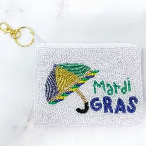 Designer Handmade Fully Beaded Mardi Gras <b>Festivals</b> Small Coin Purses for <b>Women</b> Girls Anti-Theft Zipper Polyester White Storage - Product Image 1
