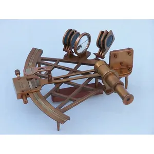 สภาพการทำงานเรือทองเหลือง Sextant เยอรมัน,พร้อมกล่องไม้เนื้อแข็งที่ทำด้วยมือ Sextant ทองเหลืองสำหรับตกแต่งบนโต๊ะนำทาง Nauticla ใช้ - Product Image 4