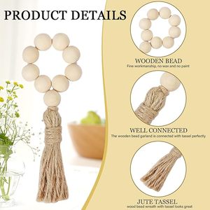 Anneaux de serviette en perles de bois de ferme avec perles en bois et élastiques Ajoutez une touche élégante à votre table à manger - Product Image 1