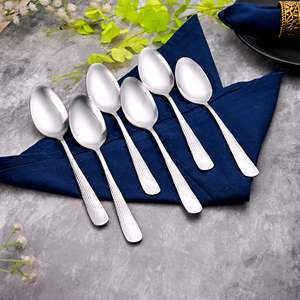 Ensemble majestueux de 6 cuillères en acier inoxydable argenté, design classique poli miroir pour mariages - Product Image 1