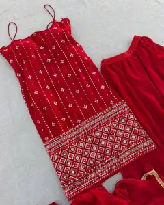 富尔帕里设计师时尚乔其纱刺绣石材作品顶级沙拉拉与杜帕塔派对服装纺织市场苏拉特
