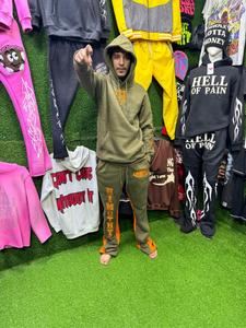 Écusson de broderie 3D personnalisé et sweat-shirt à impression bouffante pour hommes grande taille Streetwear Sun Faded Acid Washed Hoodie et pantalon évasé - Product Image 4