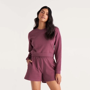 Conjunto de Sudadera y Pantalones Cortos de Punto Sólido por Encima de la Rodilla para Mujer, Transpirable, Deportivo, Informal de Dos Piezas - Product Image 1