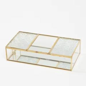 Metal and <b>Glass</b> Jewelry <b>Box</b> Gold Color Cosmetic and Jewelry <b>Box</b> - Product Image 1