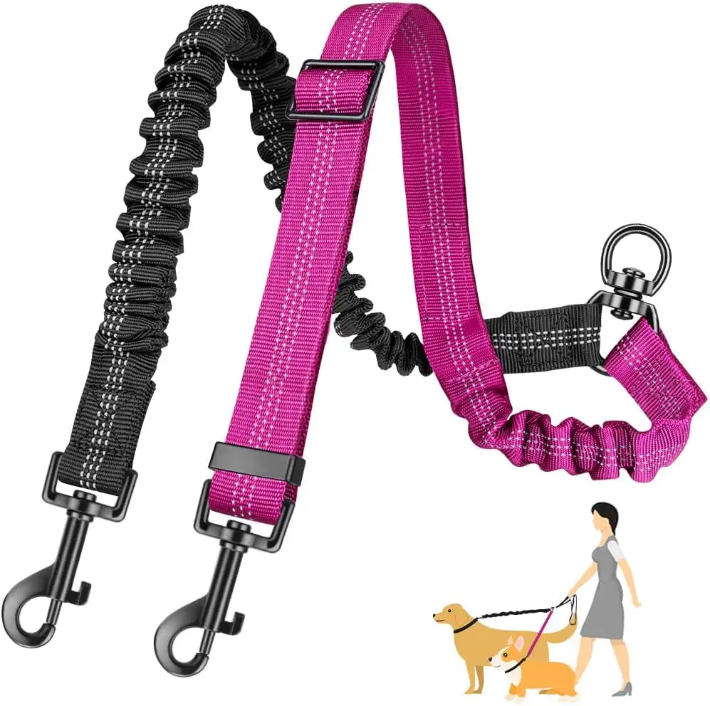 Two Dog Lead 2 in 1 Upgraded Double Dog Leash Attachment Combine Adjustable Strap and Shock Absorbing Bungee Best Price