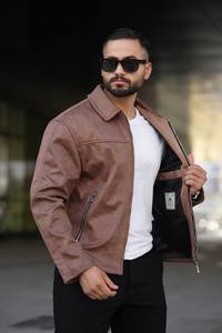 <b>Men's</b> Winter Khaki Zip-Up Long Sleeve Casual Outerwear <b>Corduroy</b> Collar Streetwear <b>Jacket</b> with Button Decoration Warm Fabric - Product Image 3