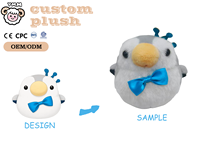 Boneka Burung Putih Custom dengan Dasi Kupu-kupu Biru dan Paruh Kuning, Bulu Lembut Isi Kapas PP, Hadiah Ulang Tahun