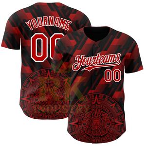 Maillot de baseball de haute qualité avec logo personnalisé, dégradé rouge et noir, design authentique, respirant, évacuant l'humidité, 100% polyester - Product Image 1