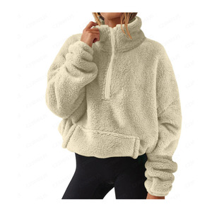 Sweat-shirt en molleton sherpa à fermeture éclair quart de tour avec poche kangourou pour femme, broderie personnalisée de logo premium - Product Image 6