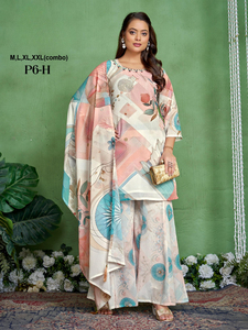 Style traditionnel lourd brodé pur Georgette femmes 3 pièces Kurti matériel adultes décontracté vêtements de fête fêtes Diwali - Product Image 5