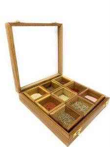 Boîte à épices de stockage de nourriture de fruits secs en bois de santal nautique fait à la main avec couvercle supérieur en verre - Product Image 2