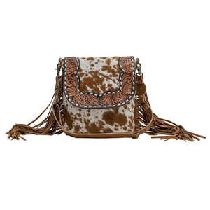 Bolso bandolera con flecos de cuero de ante occidental único con herramientas a mano de piel de vaca elegante para mujer bolsillo trasero con cremallera bolso cruzado Ayrshire para mujer - Product Image 1