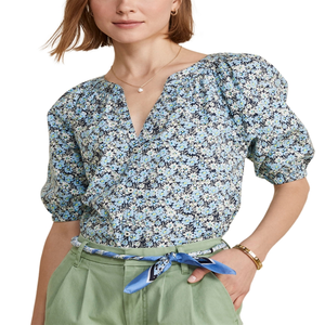 Vineyard Vines <b>Preppy</b> Style Blue <b>Top</b> with Puff Sleeves and Button Front for Spring - Product Image 1