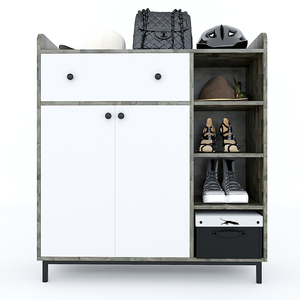 Zapatero Moderno Minisit con Estantes de Almacenamiento Integrados, Madera de Caucho y Patas de Hierro, 100x35x110cm KG68032 para Muebles del Hogar - Product Image 1