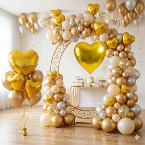 Globo de Helio con Forma de Corazón Dorado para Fiestas, 24'/60cm, Modelo 44048, Estilo Perla, para el Día de la Madre, Graduación, Año Nuevo Chino, España - Product Image 4