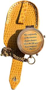 Vintage Brass Art Deco Pocket <b>Compass</b> with Movable Chain and Leather Case Metal Handicraft <b>Antique</b> Nautical Direction Finder - Product Image 5