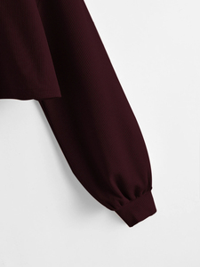 Top corto para mujer, conjunto informal de gran tamaño con capucha, cuello alto, cordón, cremallera, manga larga, sudaderas con capucha y sudadera para mujer - Product Image 4