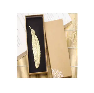 Fancy custom logo brass book laser cut bookmark for wings design with small size brown box packing piece