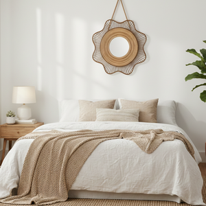 Miroir mural décoratif en rotin rond ondulé bohème ECONA, fait à la main, écologique, durable, léger, sans électricité - Product Image 2