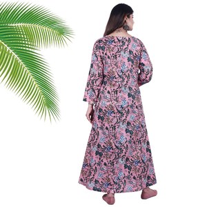 Nouveauté Robe longue d'été en coton imprimé floral faite à la main Robe longue manches longues col rond taille naturelle dentelle et bouton décontracté - Product Image 4