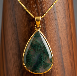 Vente chaude 925 Sterling Silver Dainty Chain 18K Or Goutte Forme Pendentif Avec Bohème Mousse Agate Guérison Cristal De Mode - Product Image 1