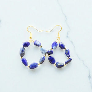 Boucles d'oreilles pendantes en pierre de lapis lisse-Boucles d'oreilles en argent 925-Boucles d'oreilles plaquées or 14 carats en gros - Product Image 1