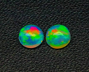 Cabochon d'opale éthiopienne naturelle Pierres précieuses Opale éthiopienne polie lisse Paire Welo Loose Round Shape Multi Fire Stones - Product Image 4