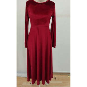 Women's Long Sleeve Crew Neck Midi <b>Velvet</b> <b>Dress</b> by Jane's 29502-<b>Burgundy</b> - Product Image 6