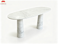 Ensemble de table à manger ronde et table basse ovale en marbre blanc de Carrare, surface polie, pour salon et salle à manger