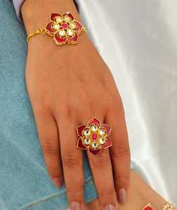 Conjunto combinado de joyería de boda india Anillo y pulsera Combo Sangeet Haldi Mehndi Accesorios Kalire, Gana, Mayoon Favor Ocasión Regalo - Product Image 4