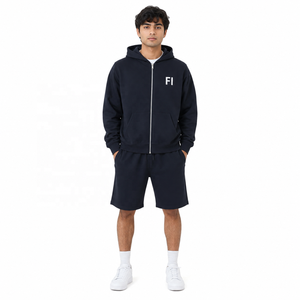 Sweat-shirts épais en coton pour hommes, sweats à capuche zippés à épaules tombantes et ensemble de survêtement court unisexe pour le sport, le fitness et le jogging B2B USA - Product Image 1
