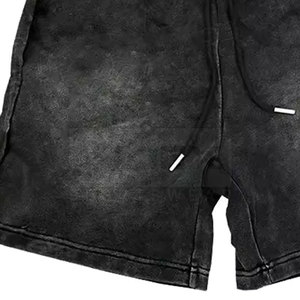 Short de couleur unie délavé à l'acide 100% coton confortable taille élastique vêtements d'été style rue haute Offre Spéciale pour adultes - Product Image 5