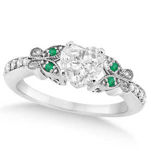 14k White Gold Heart Diamond & <b>Emerald</b> Butterfly Bridal <b>Set</b> 1.71ct with Freshwater Pearl Fine <b>Jewelry</b> <b>Sets</b> - Product Image 3