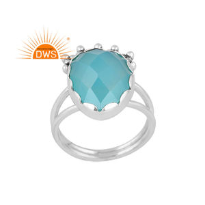 แหวนแยกอควาเลสเตอร์สีเงินสเตอร์ลิงประดับพลอยคาลซิโดนีดีไซน์ล่าสุดสำหรับเป็นของขวัญสำหรับผู้หญิง - Product Image 1