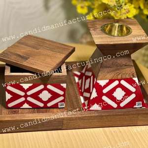 Boîte à encens Bakhoor arabe traditionnelle faite à la main avec incrustation d'os et conception exquise d'incrustation de nacre 3 pièces ensemble de boîte-brûleur - Product Image 2