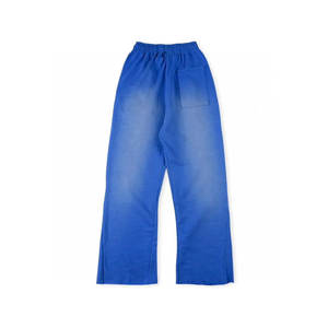 Pantalones de chándal acampanados con lavado ácido para hombre al por mayor personalizados, ropa de calle de lona ligera, pantalones para correr con estampado abullonado apilados lavados con ácido - Product Image 4