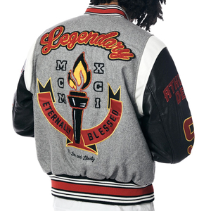 Custom Embroidery Men's Varsity <b>Jacket</b> Vintage Letterman Bomber <b>Jacket</b> Wool Body PU Leather Sleeves Streetwear Patchwork Coat - Product Image 5