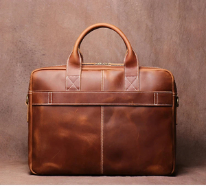 Classic Cowhide Leather Laptop Briefcase with Shoulder Strap Crossbody Large Capacity Portable Durable Office <b>Bag</b> Zipper Closure - Product Image 2