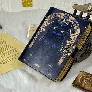 Journal de chat celtique en cuir vintage, livre de sorts, journal de chat magique fait à la main, carnet de croquis en cuir, meilleurs cadeaux pour hommes et femmes - Product Image 1