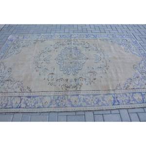 Alfombra turca vintage Beige Púrpura 5,7X8,9 pies Tejido plano de lana con patrón de retazos para decoraciones de sala de estar - Product Image 3