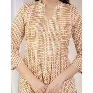 <b>Chikankari</b> for Cream Mustard Straight Kurti Printed Silk Indian and Pakistani Style Wedding Wear Stitched - Product Image 2