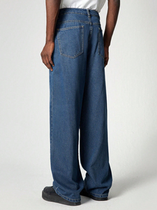 Salopette droite taille haute et jambe large pour hommes, personnalisée, délavé à la lumière, jean moyen grande taille brodé d'étoiles style Hip Hop - Product Image 4