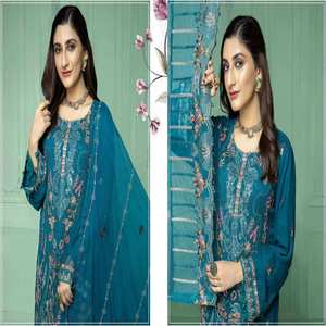 Robe de soirée moderne de luxe en mousseline de soie brodée de haute qualité, style indien et pakistanais, non cousue, magnifique, pour occasions spéciales - Product Image 3