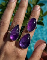 Bagues en améthyste naturelle plaquées argent 925, forme goutte d'eau, style bohème, bijoux de mode pour femmes, pierre de naissance de février