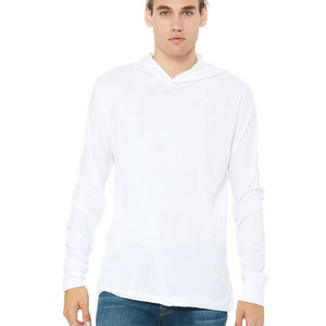 Bella Canvas Mens Jersey Long Sleeve T-Shirt <b>Hoodie</b> <b>White</b> - Product Image 1