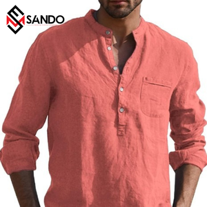 Camisa de manga larga estilo Safari para hombre de alta calidad Anti-Pilling algodón de secado rápido de talla grande con cuello en V teñido con lazo para el verano - Product Image 5